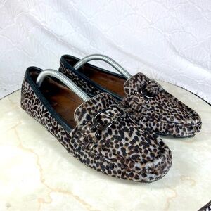 Donald J Pliner Driving Loafers Womens Sz 6.5 Black Leopard Viky Calf Hair Shoes